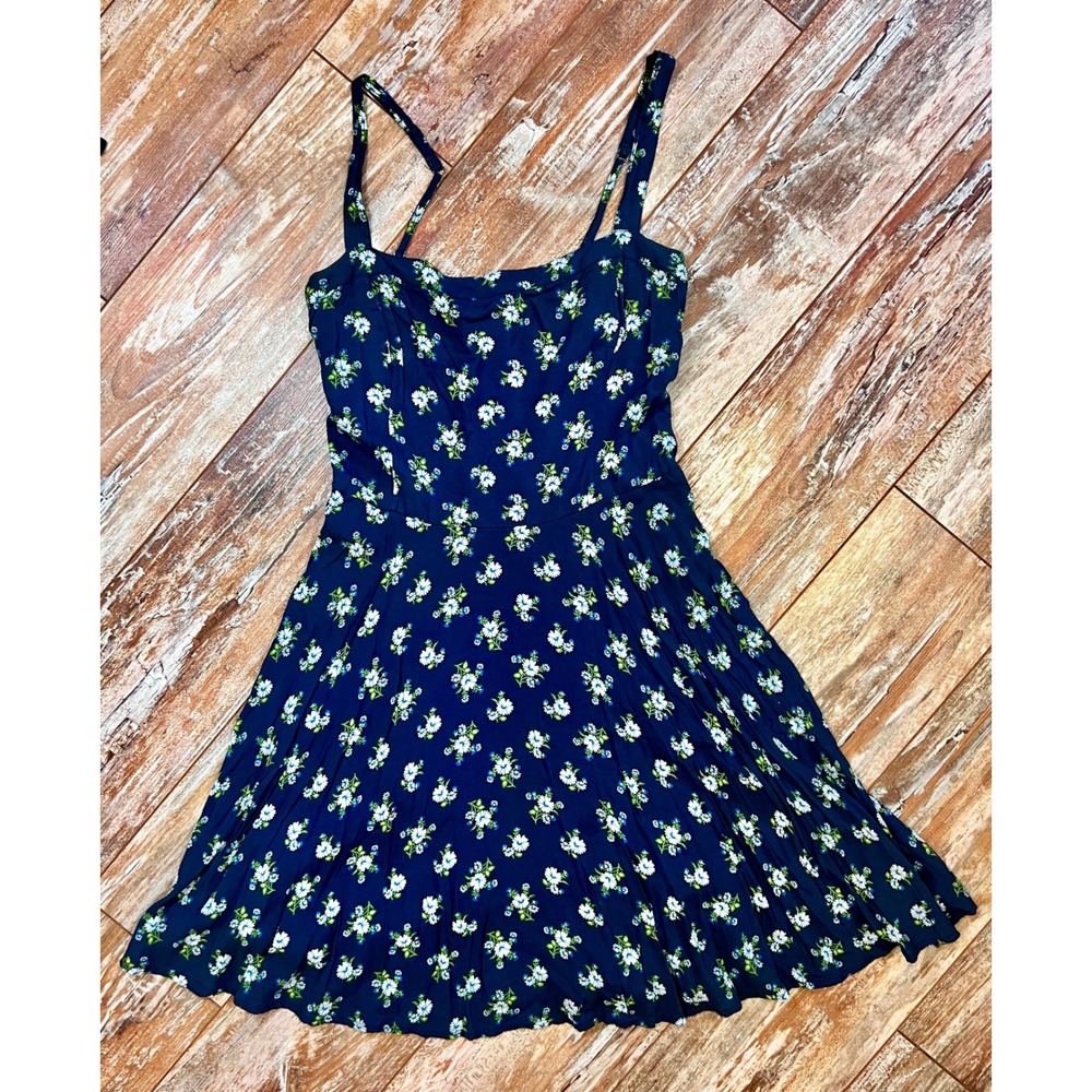 Abercrombie & Fitch Navy Floral Daisy Mini Dress Smocked Back Size L